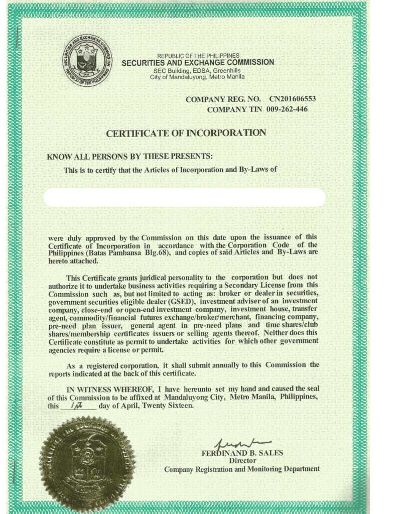 Certificate of Incorporation